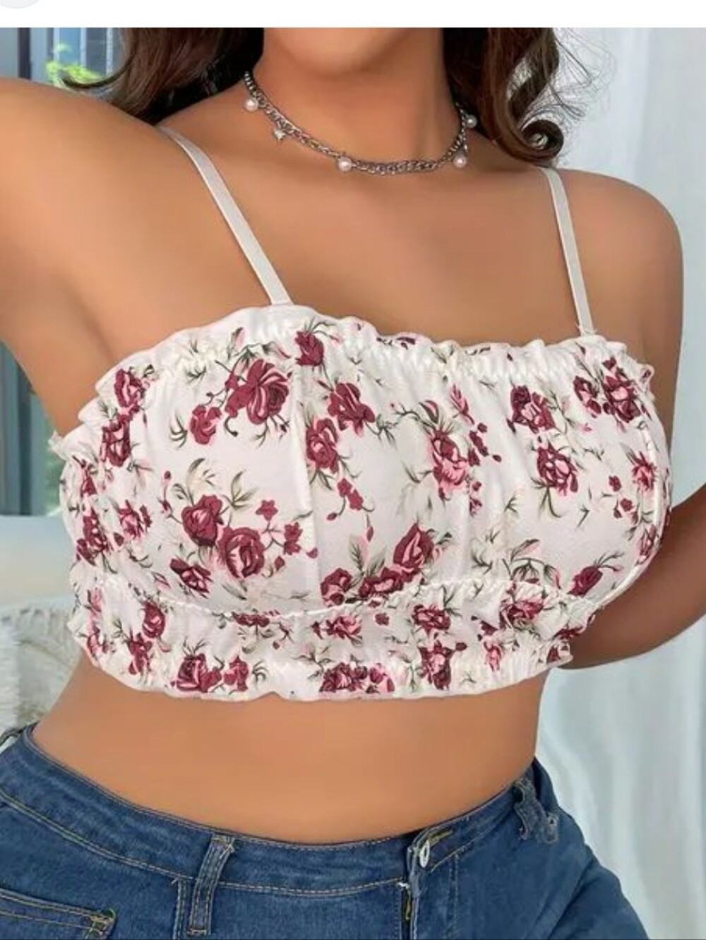 Women's white floral-print camisole crop top Boho Chic Casual Chic Size 3XL